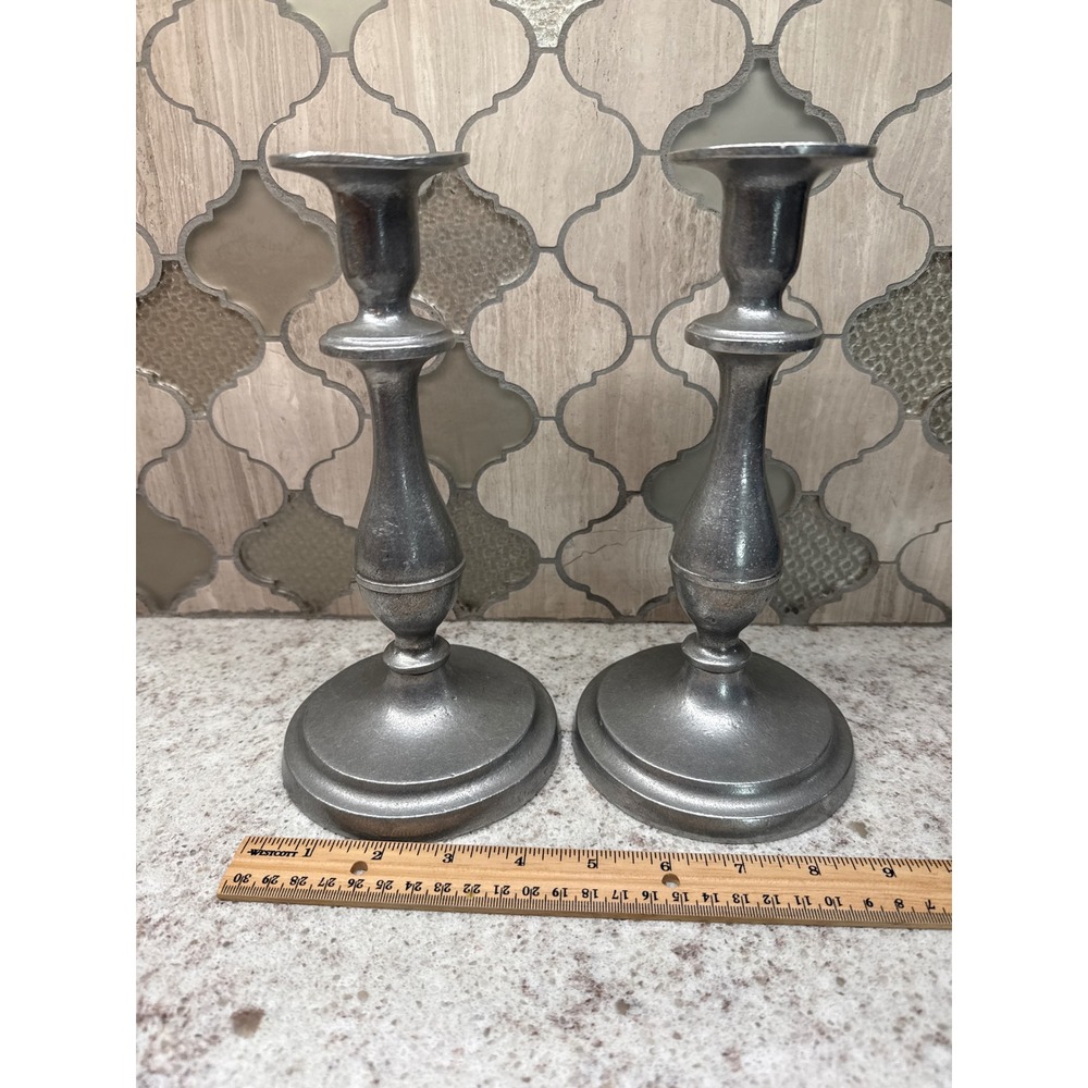 Wilton Columbia PA Armetale Pewter Candlestick Holders Set of 2 Silver Taper RWP